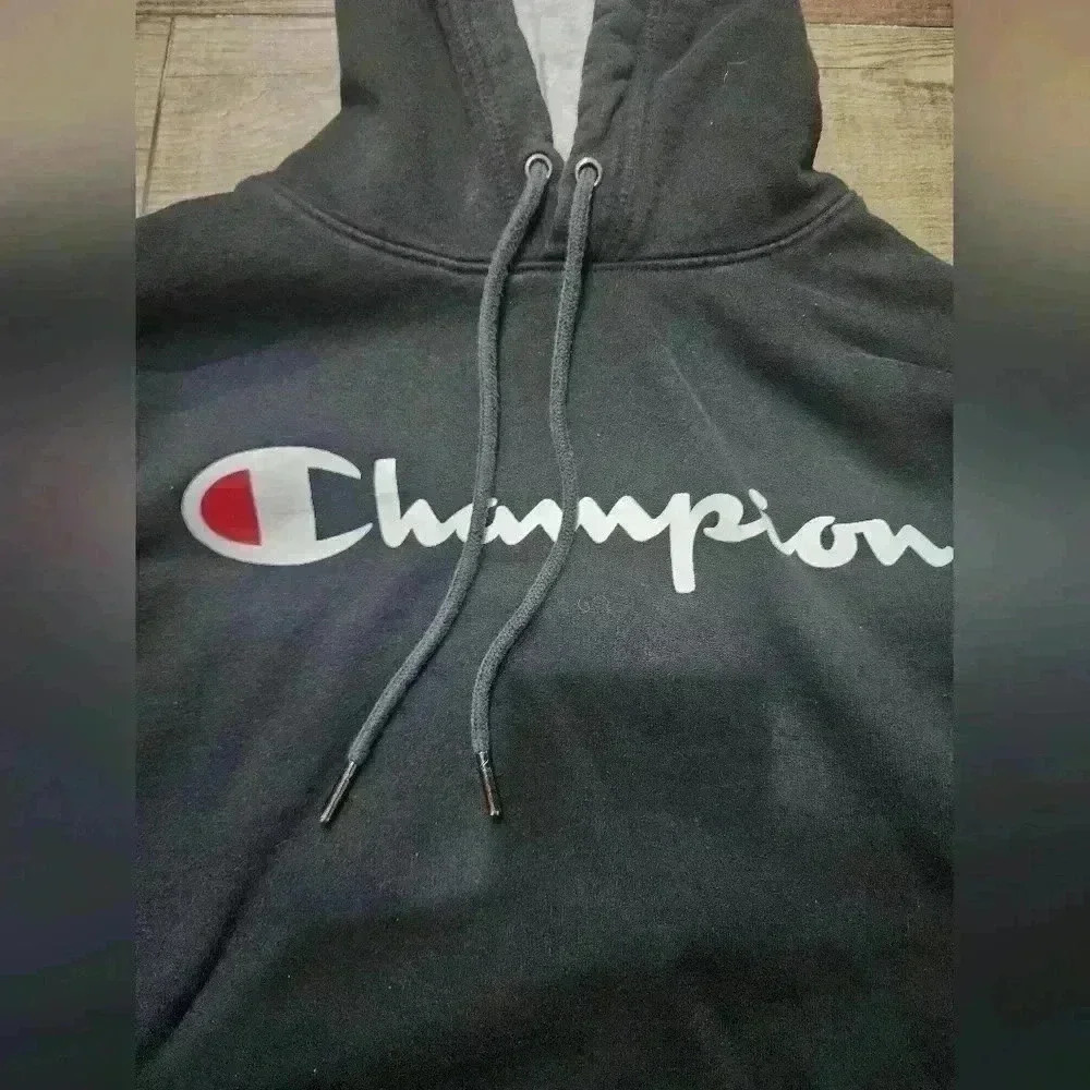 Champion Logo Hoodie Black Size Medium - Picture 2 of 4
